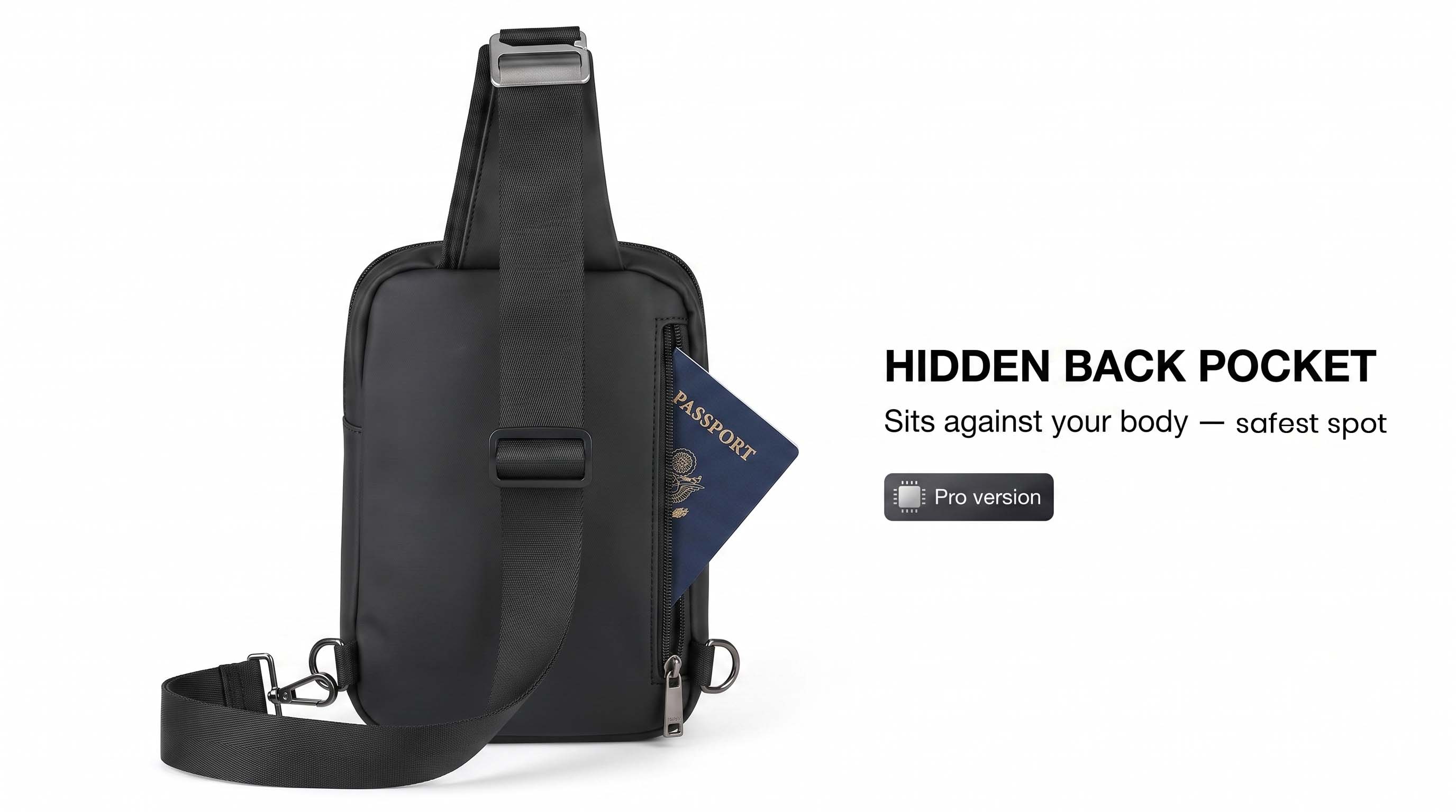 Hidden back zipper pocket